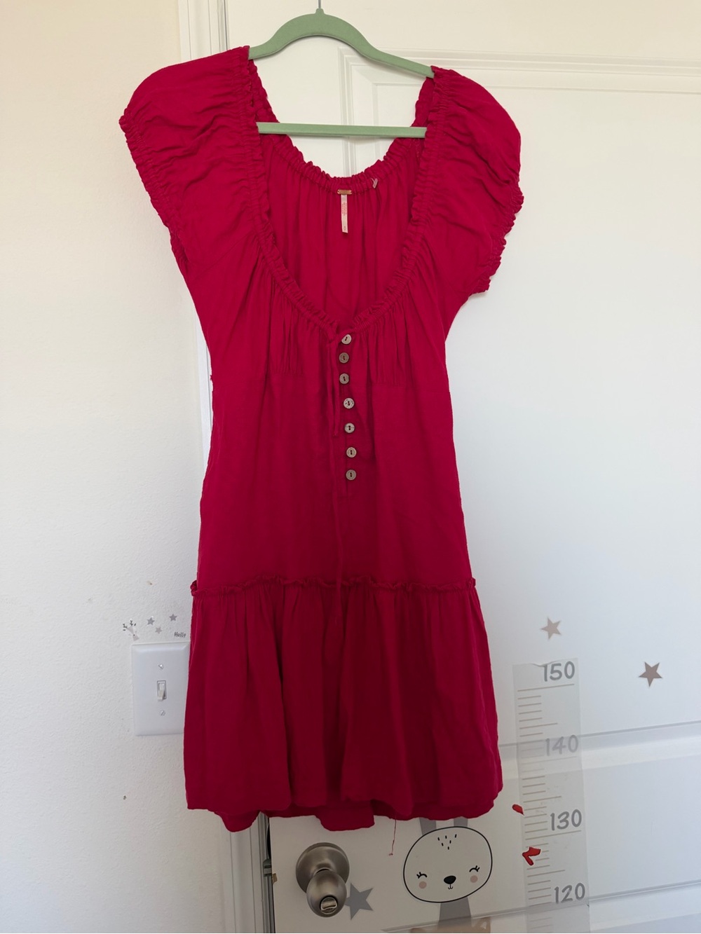 Button-Front Puff Sleeve Mini Dress in Fuchsia - Picture 2 of 7